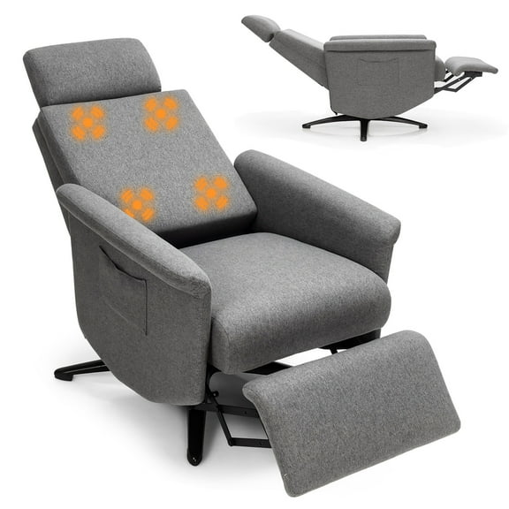Costway Massage Living Room Recliner Chair with Adjustable Headrest and Remote Control, Grey