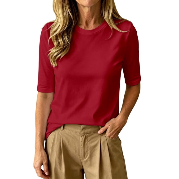 Bibifish Womens T Shirt Crew Neck Elbow Length Sleeve Slim Fit Tops Soft Breathable Casual Summer Tees