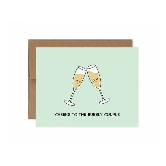 Cheers to the Bubbly Couple Card – Adorable Champagne Glasses Design – Blank Inside for Personal Messages – Perfect Wedding or Engagement Gift