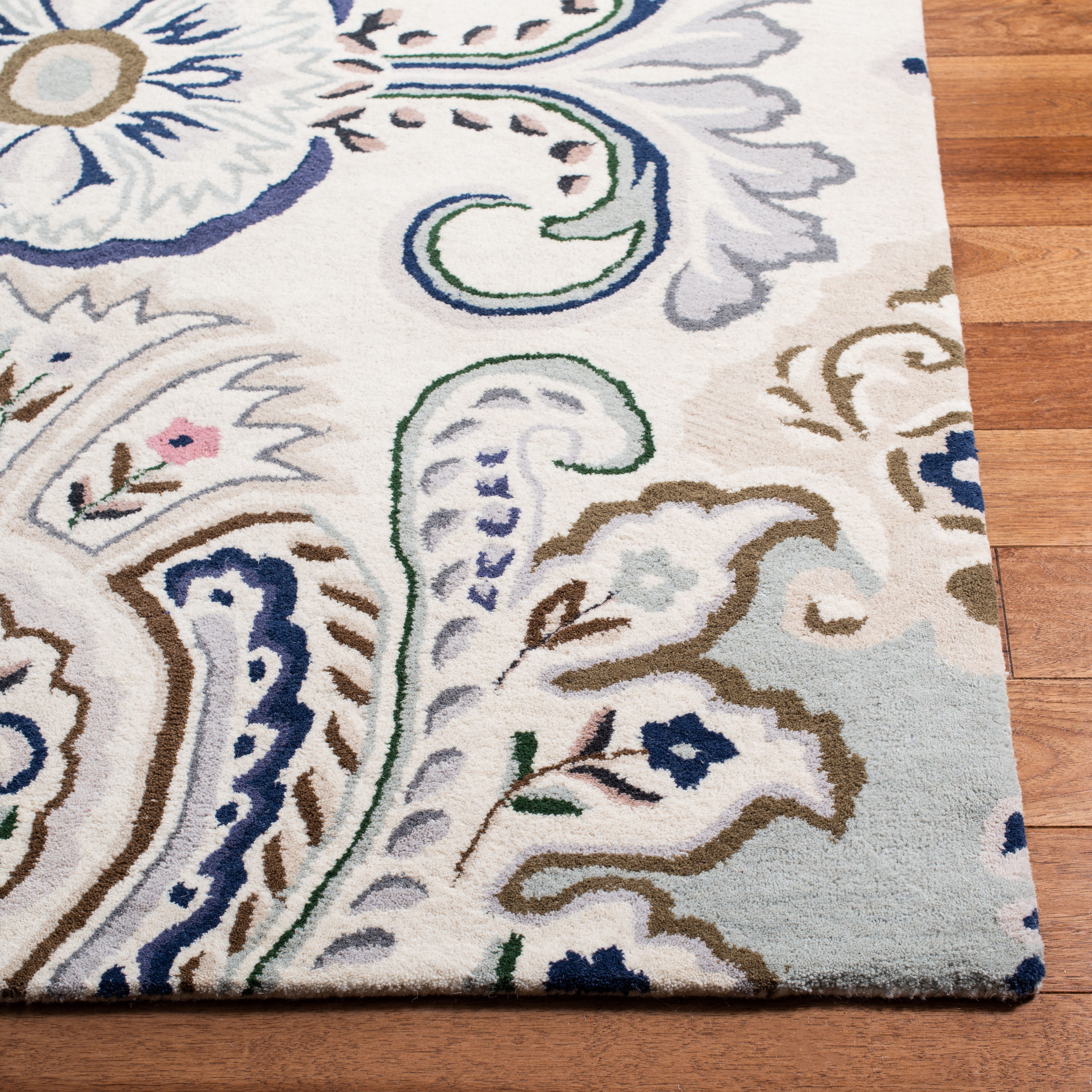 SAFAVIEH Bella Meriel Southwestern Wool Area Rug, Ivory/Blue, 9' x 12'