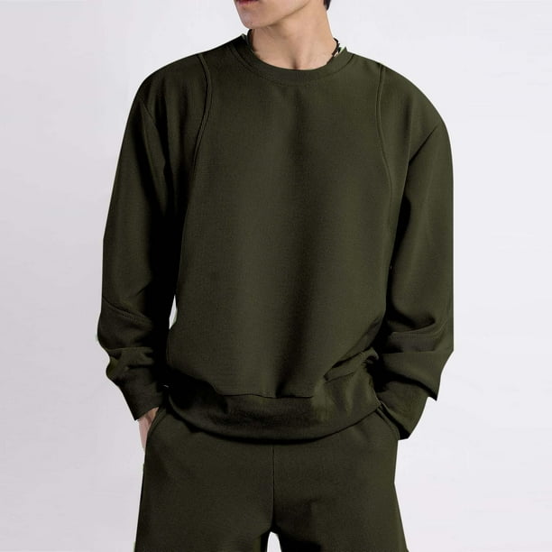 pstuiky camisas de manga larga para hombre, Camiseta deportiva informal de manga larga con cuello redondo y color liso para hombre, ideal para uso en interiores y exteriores. Tops de hombre l