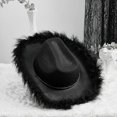 thumbnail image 5 of Sombreros de vaquero negros con plumas, sombrero de vaquera esponjoso para hombres y mujeres, sombrero de vestir de fiesta occidental de ala ancha de fieltro, 5 of 5
