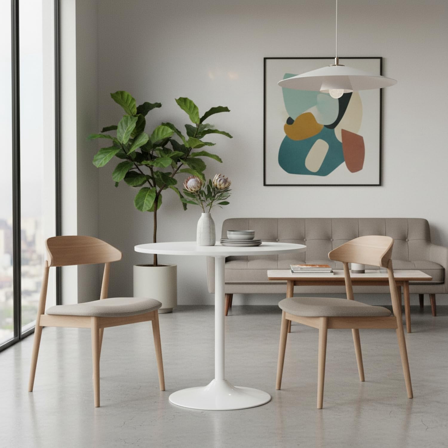 31.5" Dining Table for 2-4 with Enlarged Pedestal Base, Round Bar Table Top, Kitchen Table for Kitchen Living Room Cafe Small Spaces, White