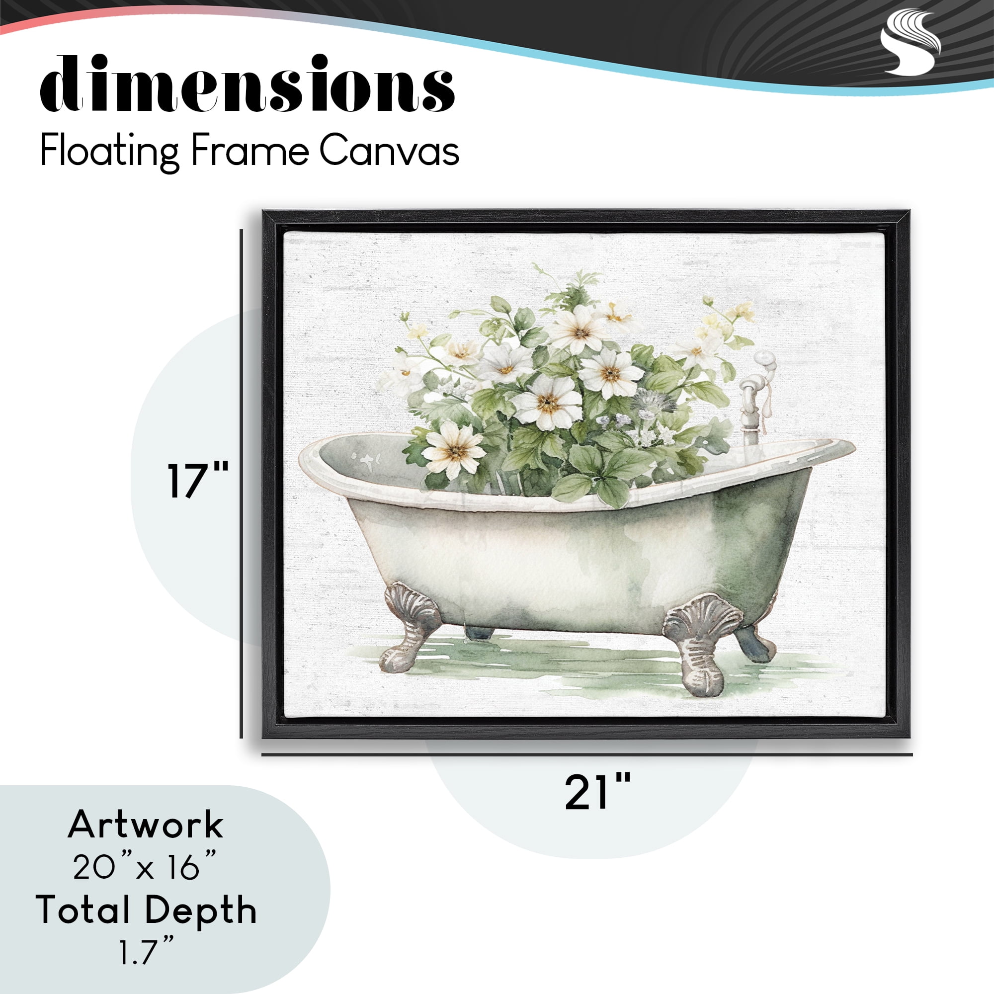 Boho Tub with Daisies Black Framed Floater Canvas Wall Art, design by Lettered and Lined