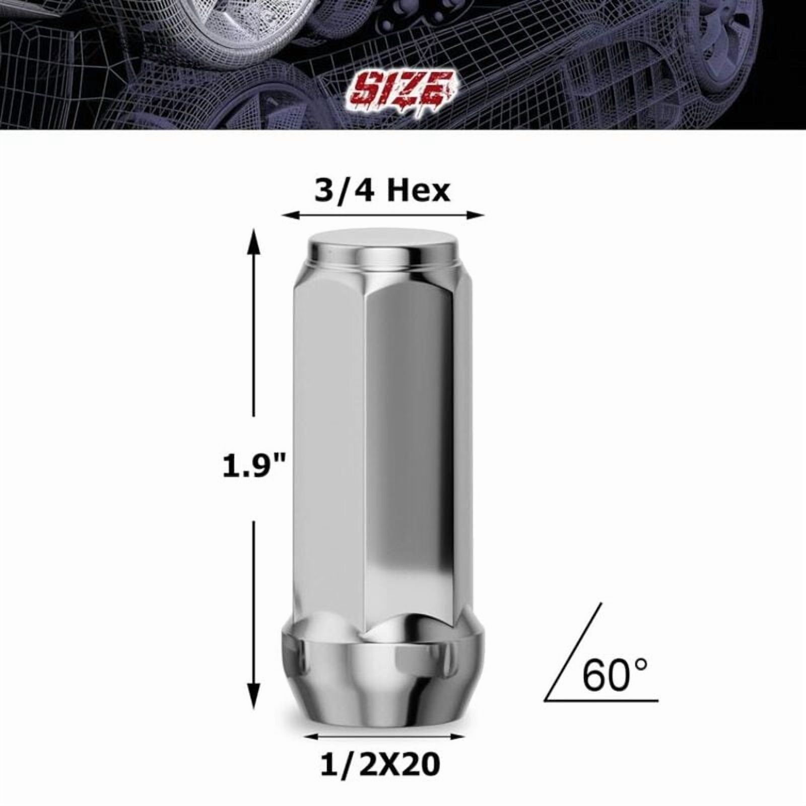Richeer 20PCS 1.89 inch Chrome 1/2-20 Closed End Bulge Acorn Lug Nuts - Cone Seat - 19mm Hex One-Piece Wheel Lug Nut for Bronco Mustang Ranger Safari YJ TJ KJ KK ZJ WJ WK XK MJ XJ