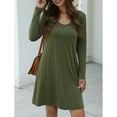 thumbnail image 3 of SWQZVT Women Spring Casual Long Sleeve Dresses V Neck Sexy Dress with Pockets Comfy Solid Color Army Green Summer Dress, 3 of 6