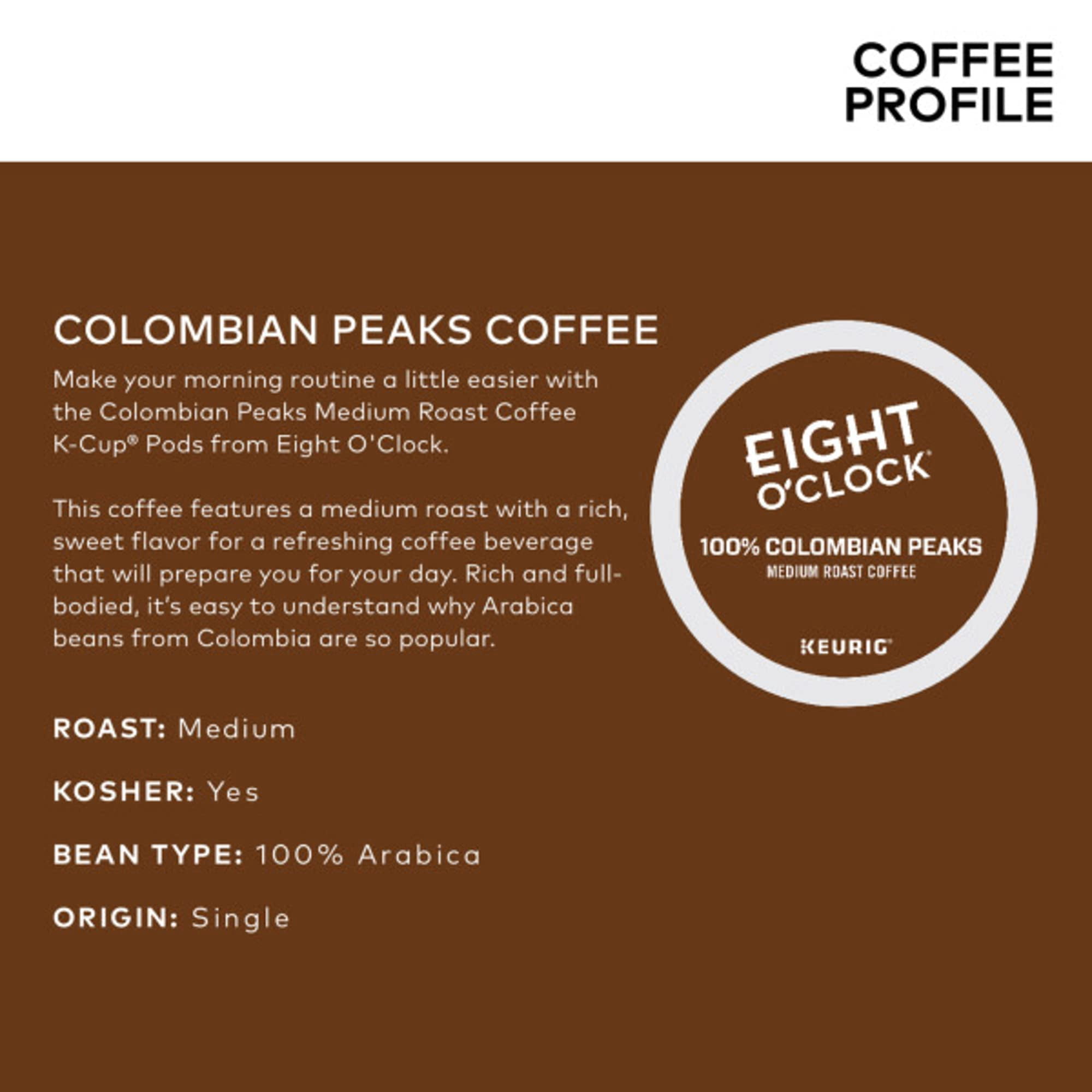 Eight O,Clock Coffee Colombian Peaks Single-Serve Keurig K-Cup Pods, Medium Roast Coffee Pods, 96 Count