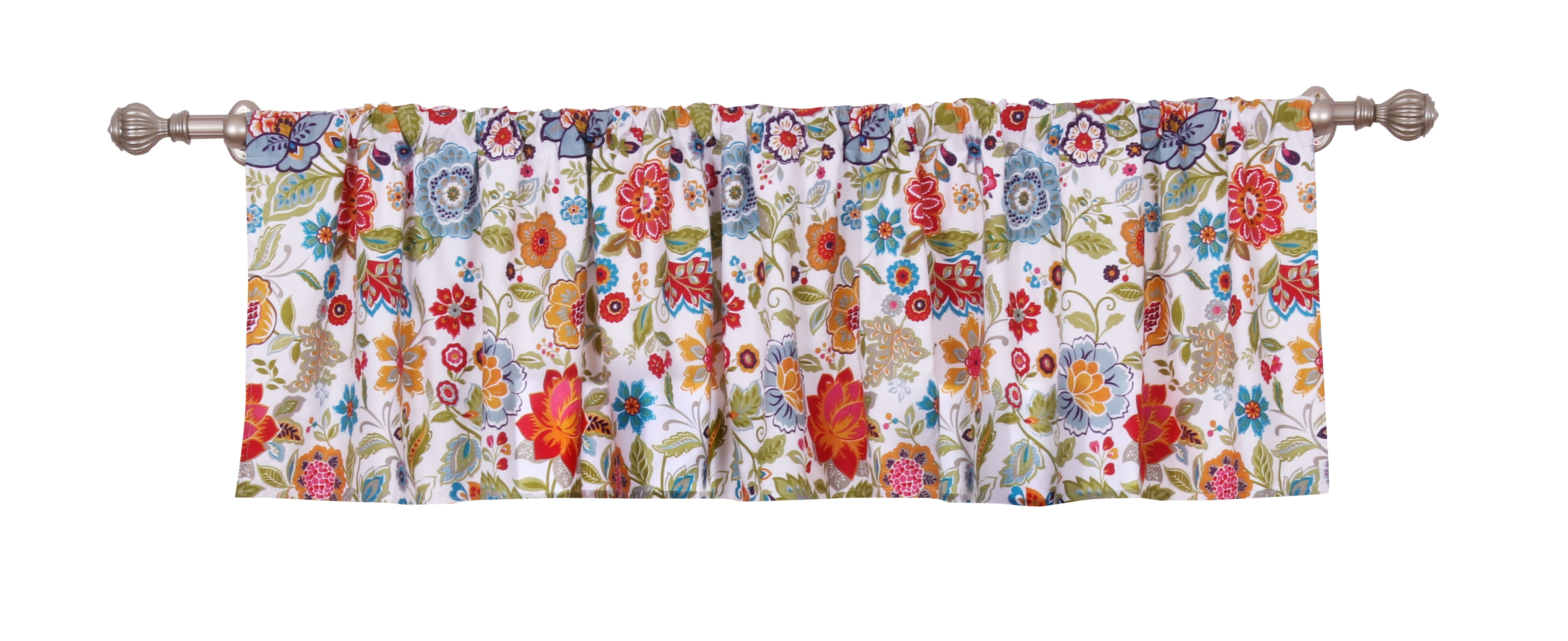Global Trends Amanda Contemporary Floral Print Window Rod Pocket Lined Valance, White, 84 W x 19 L inches