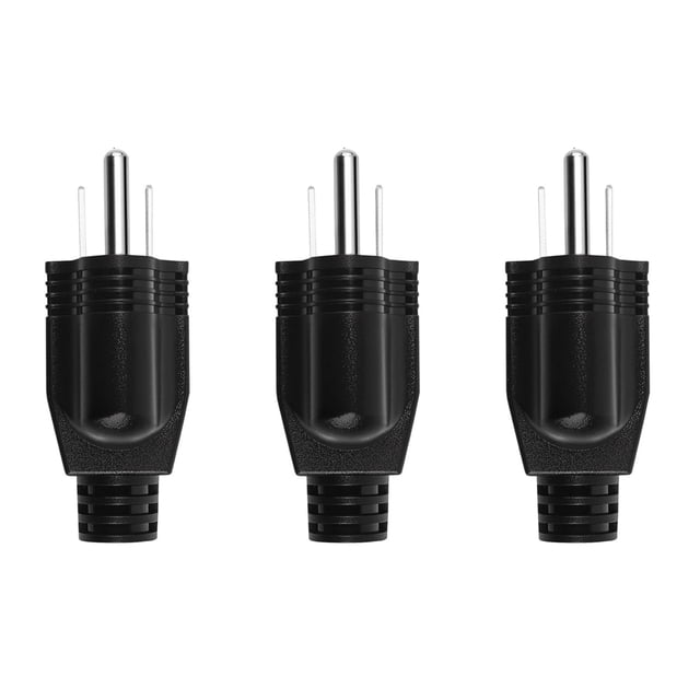 TAPDRA Male Electrical Replacement Plug 3 Pcs 3 Prong Black ABS Plastic 15A 125V for Home Indoor Outdoor RV Wire Extension Plug Replacement