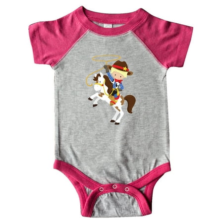 

Inktastic Little Cowboy Cowboy on White Horse Blond Hair Gift Baby Boy Bodysuit