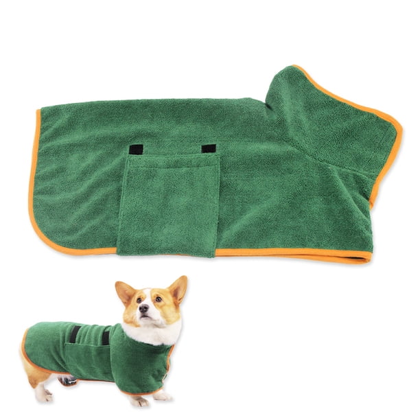 Toalla de baño para secado de perros, material de microfibra, albornoz absorbente de secado rápido para perros, higroscópico de secado rápido para mascotas, cuello y cintura ajustables