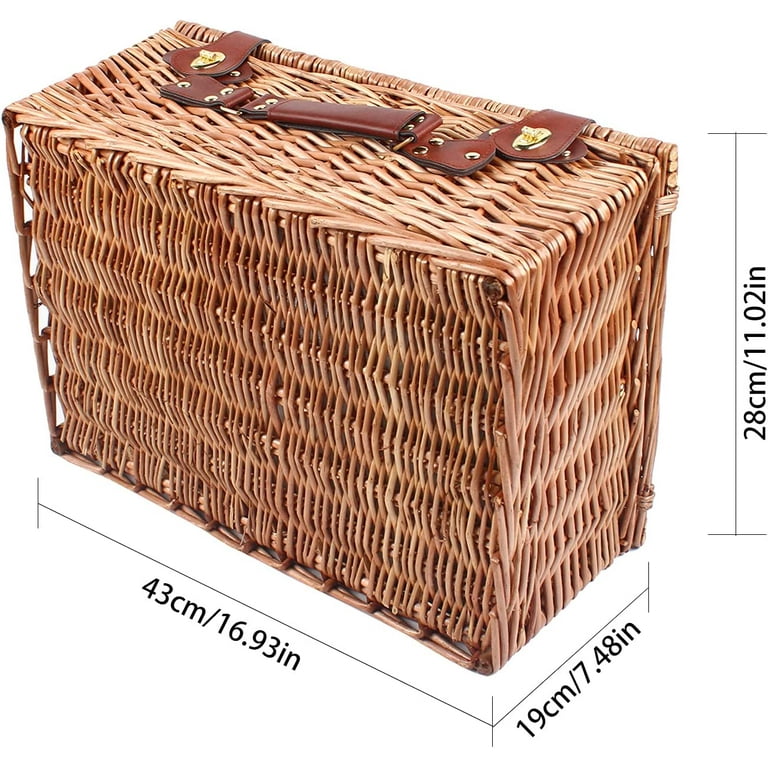 Wicker Picnic Basket Set For 4 People - Waterproof Large Basket With Plates, Wine Glasses & Utensils For Camping & Parties