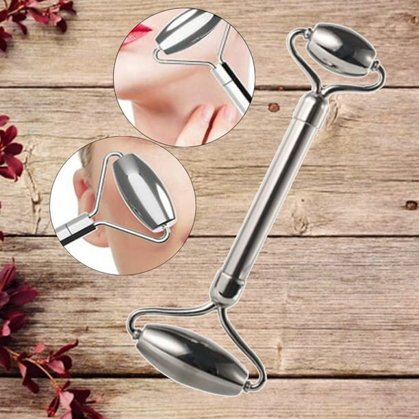 Rodillo facial de material acero inoxidable/herramienta de para cara, cuello, brazos, hombro, cuerpo para mujeres, antienvejecimiento, silencios , Rodillo de doble cabezal Yinane rodillo facial de jade