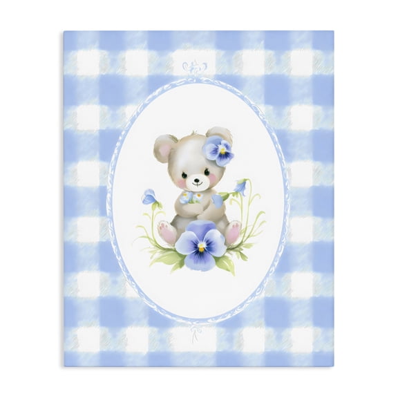 Stupell Industries Eclectic Little Bear Blue Gingham Canvas Art, 16 x 20, by Arlington Prints