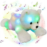 Glow Guards Musical Light up Stuffed Polar Bear LED Singing Soft Plush Toy with Rainbow Lullaby Night Lights Glow in The Dark Birthday for Toddler Kids