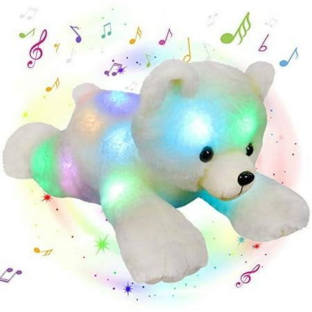 Glow Guards Musical Light up Stuffed Polar Bear LED Singing Soft Plush Toy with Rainbow Lullaby Night Lights Glow in The Dark Birthday for Toddler Kids