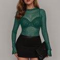 thumbnail image 5 of GEWSEY Women Mesh Tops Rhinestone Tops Long Bell Sleeve Blouses Glitter Shirts Sexy Clubwear Outfits S-XXL (Green, XL), 5 of 6