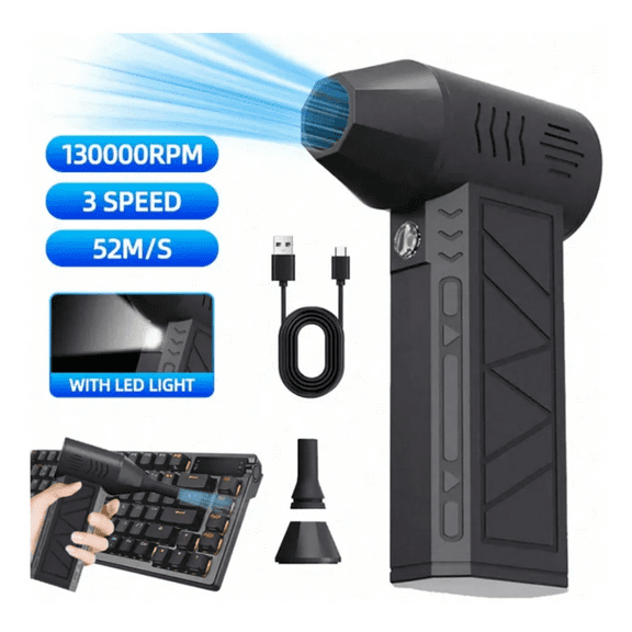 Mini Handheld Turbo Fan, 4 - Speed Wind Adjustment, With LED Light, Multi - Scene Applicable, Portable Rechargeable, Efficient Dust Removal & Air Blowing