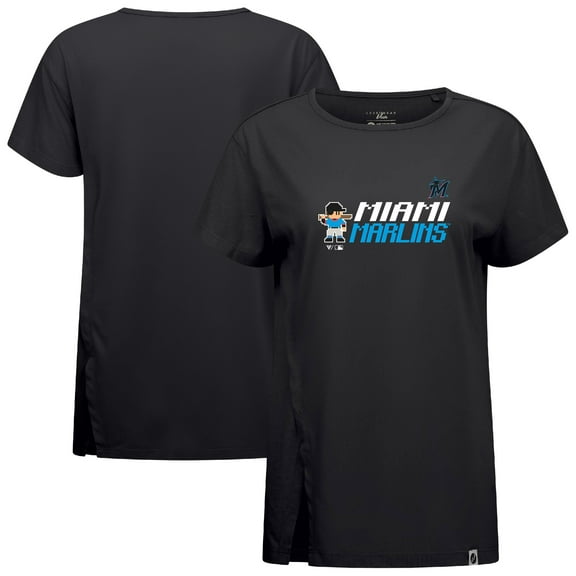 Women's-Levelwear Black Miami Marlins Influx 8-Bit Baseball T-Shirt