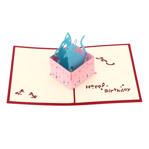 KAKOWELY 1 tarjeta emergente con forma de gato en 3D, tarjetas de cumpleaños creativas, tarjetas de felicitación en 3D