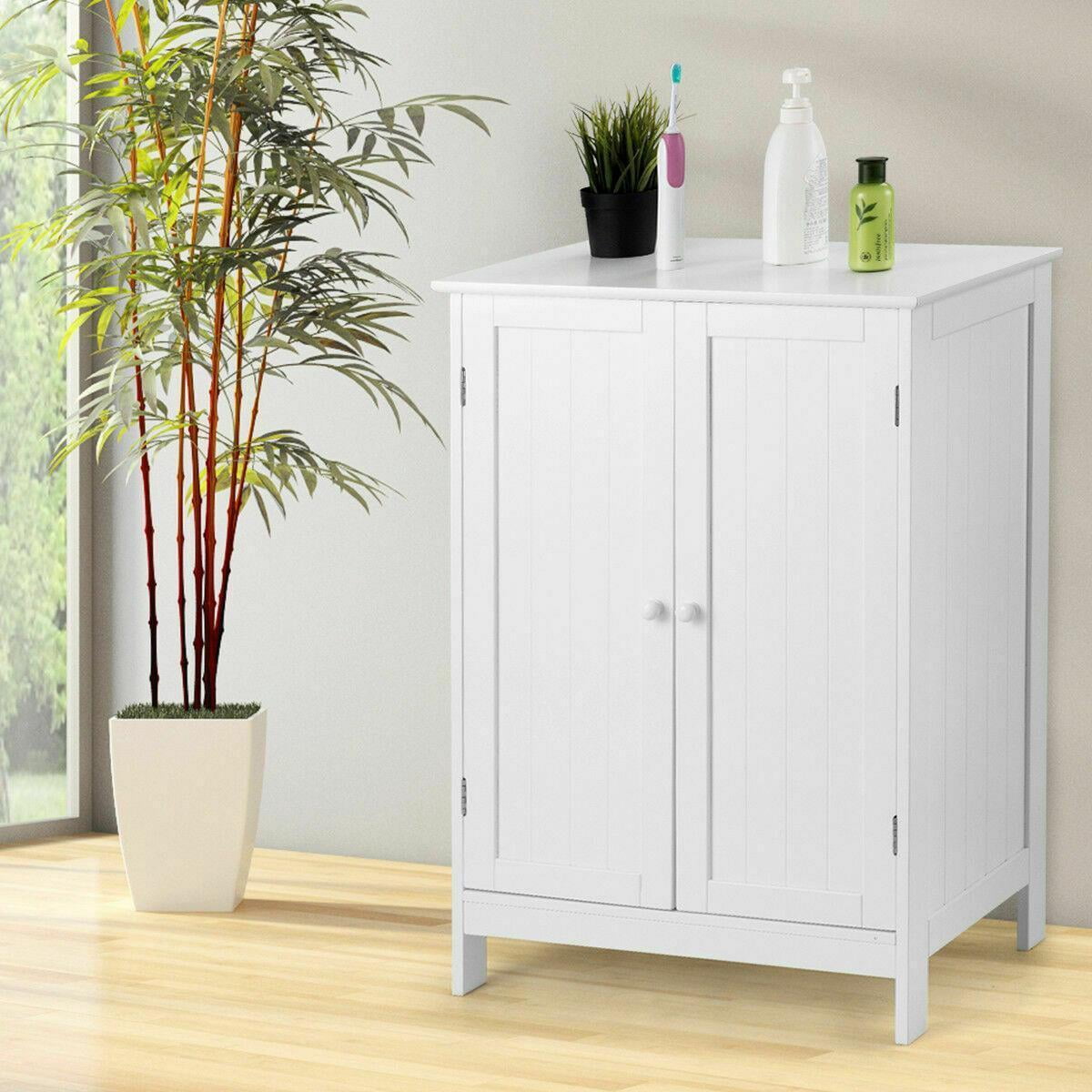 LINJH Wooden Bathroom Floor Cabinet - Free Standing Storage Cupboard with 3 Shelves for Toiletries, Towels & Bathroom Essentials - Rustic Design