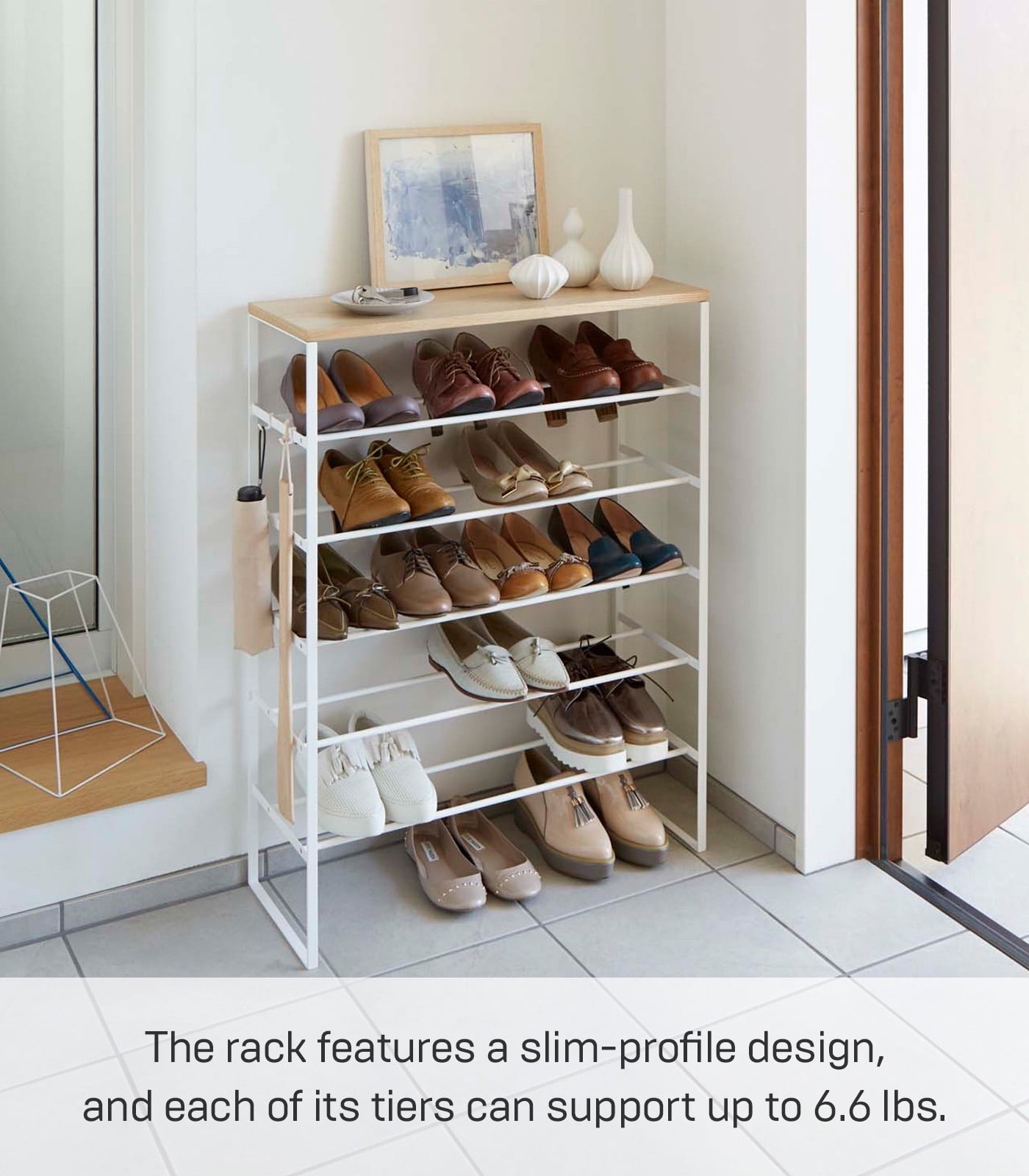 Yamazaki Home Six-Tier Shoe Rack, White, Steel, Holds 18 to 21