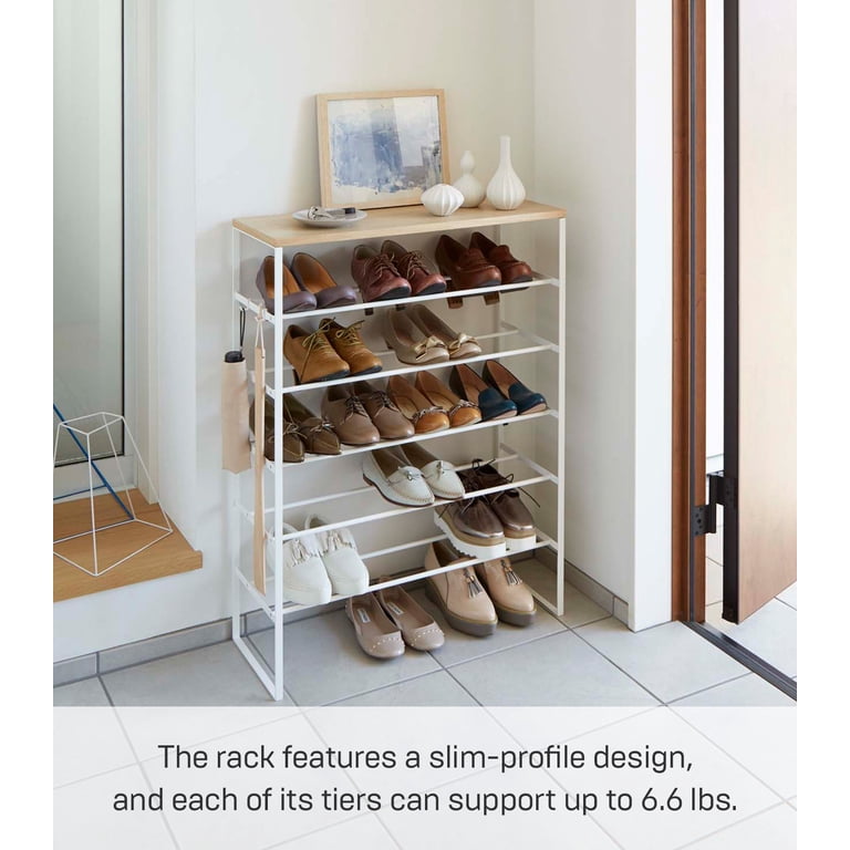 Yamazaki Home Six-Tier Shoe Rack, White, Steel, Holds 18 to 21