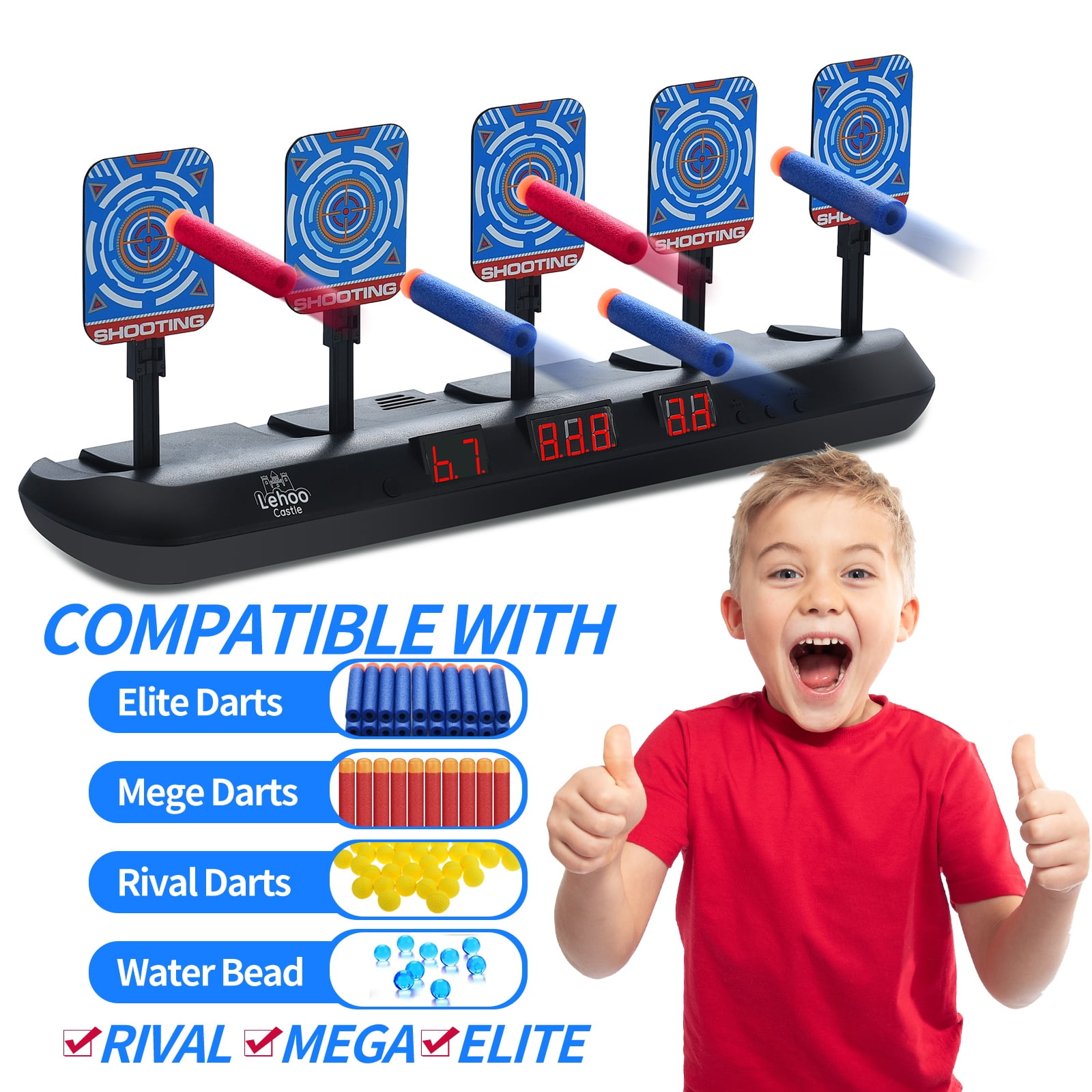 Electronic Shooting Targets, Nerf Target, 5 Electronic Shooting with Auto Reset, Digital Targets for Age 8 9 10 11 Kids to Shoot