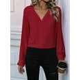thumbnail image 6 of Womens Button Down Shirts Lace Cuff Long Sleeve Chiffon Dressy Tops Band Collar Fall Business Casual Blouses Red S, 6 of 8