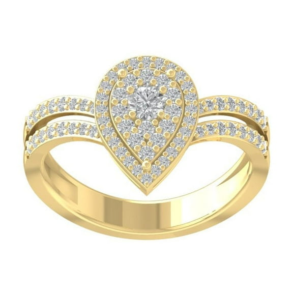 ARAIYA FINE JEWELRY 10K Yellow Gold Round Cluster Diamond Engagement Ring (1/2 cttw, I2-I3 Clarity, I-J Color) Size 6.5
