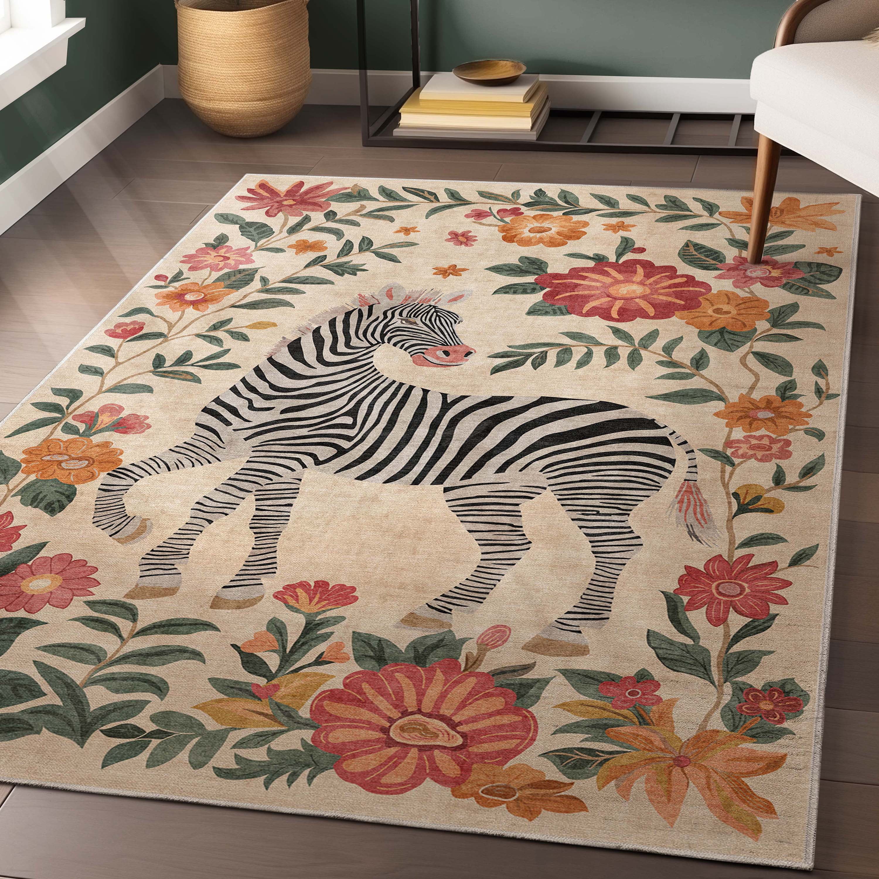 Well Woven Zebra Floral 5'3" x 7'3" Rug – Vibrant Multicolor, Stain-Resistant & Easy to Clean