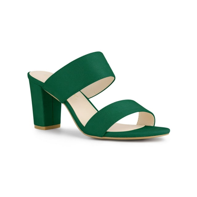 BLISSFUL STEP Women's Open Toe Chunky High Heel Slide Sandals Green 8