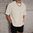 thumbnail image 2 of New summer arrivals YLSDY Mens Casual Crewneck T-Shirts Short Sleeve Fashion Textured Pullover Tees Lightweight Loose Fit Solid Waffle T-Shirts White S, 2 of 7