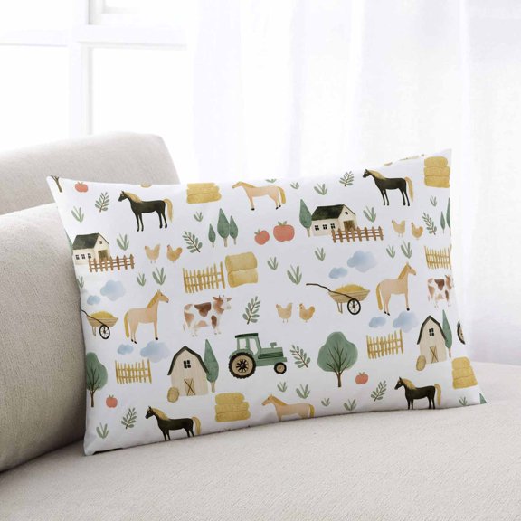 Cartoon Farmhouse Throw Pillow Covers, Cute Watercolor Cabin Animals Trees Soft Breathable Pillow Cases with Invisible Zipper for Sleeping, King Size Pillowcases for Couch Bed Sofa Chair 20x36 Inches