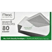 Mead 80 Count, Size No. 8 6 3/4 White Security Paper Envelopes, 9.2 cm by 16.5 cm
