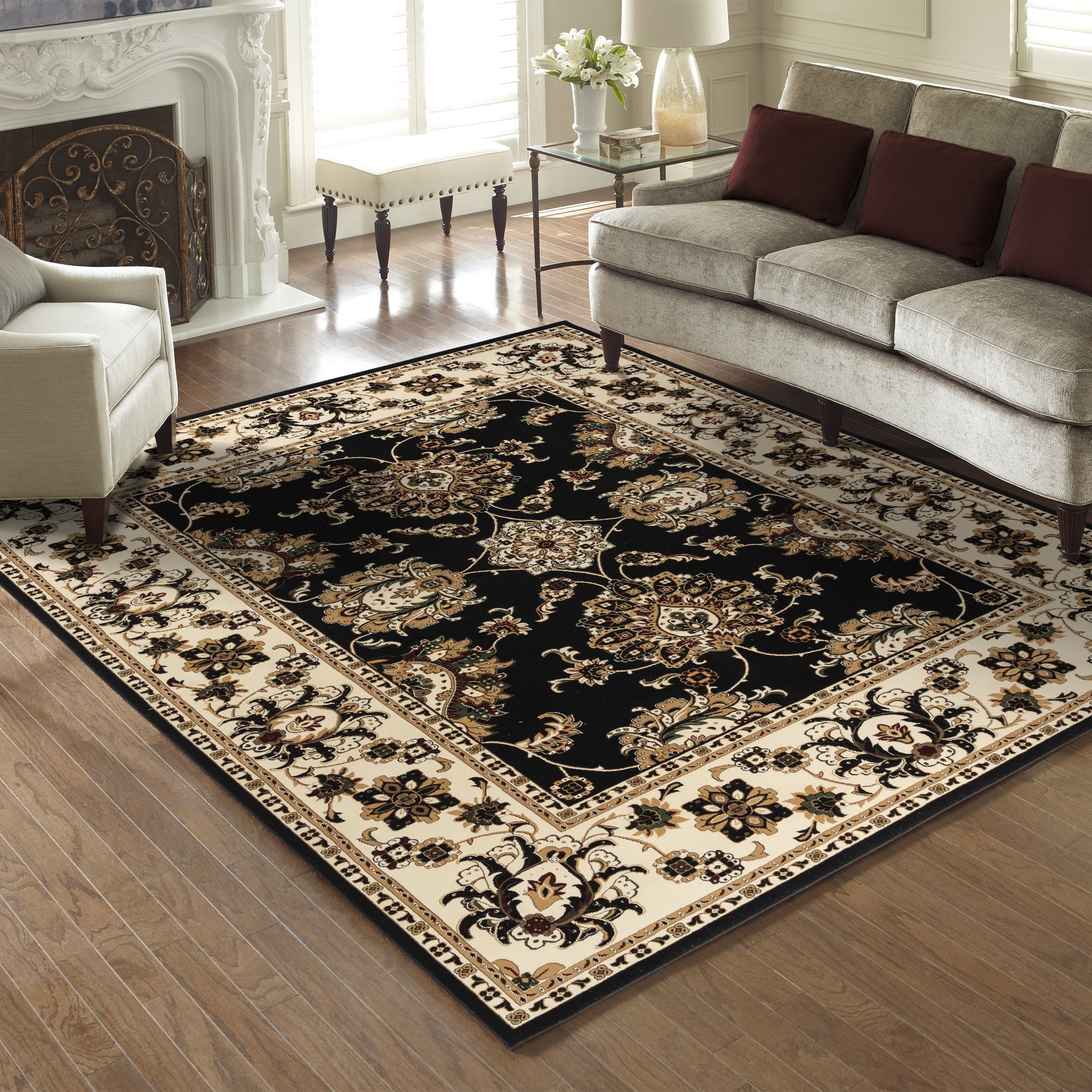 Gertmenian Majestic Moena Traditional Floral Black Indoor Area Rug, 5x8