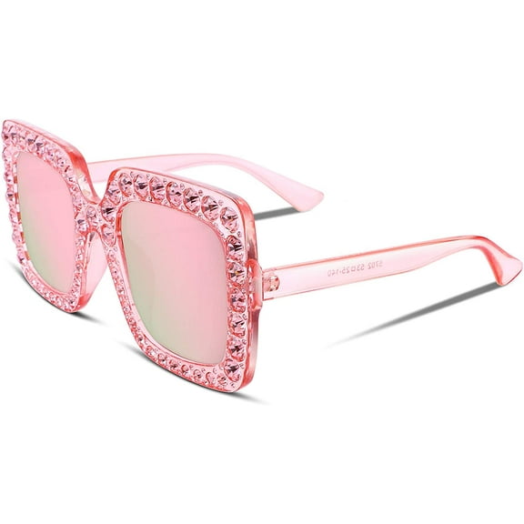 FEISEDY Women Sparkling Crystal Sunglasses Oversized Square Thick Frame B2283