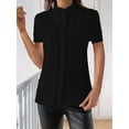 thumbnail image 4 of Womens Short Sleeve Shirts Button Down Blouse Casual Summer Textured Tops Black XL, 4 of 7