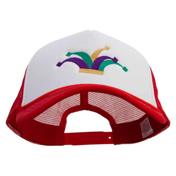 Madi Gras Carnival Crown Embroidered Big Size Big Foam Mesh Truck Cap - White Red XL-3XL
