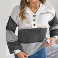 thumbnail image 4 of XPMWRP Women's Hallow Out Button Down Sweaters Crochet Striped Sweater Lightweight Henley Neck Pullover Tops Trendy Color Block Black M, 4 of 8