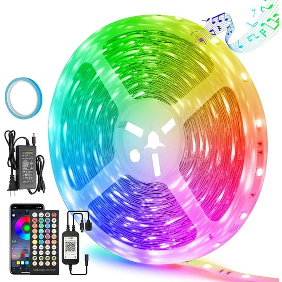 LED Strip Lights, 50ft / 15M Smart LED Light Strip, Musique Sync Couleur Changeant SMD5050 RGB Strip Light Build-in Mic, Bluetooth App + Télécommande Contrôlée LED Lights Ruban Adhésif pour la Décoration de la Maison