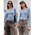 thumbnail image 2 of Ekouaer Long Sleeve Shirts for Women 3 Pack Scoop Neck Fitted Tops Thermal Undershirt Stretch Base Layer Soft Tee Haze Blue/White/Black, 2 of 6