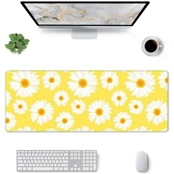 Yellow Daisy -Mouse Pad, Big Desk Mat, Extended Gaming Mouse Pad, Mouse Mat with Non-Slip Rubber Base & Stitched, 31.5 X 11.8 in Large Desk Pad for Keyboard, Mouse, Home and Office