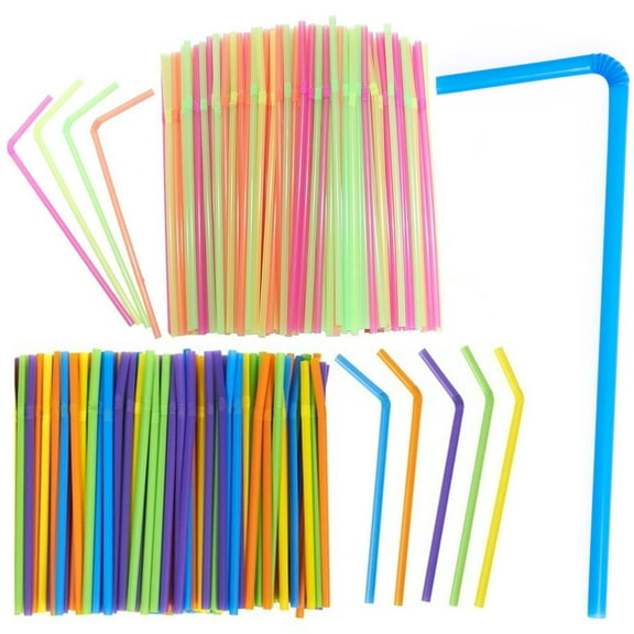 600 Pcs Colorful Party Straws Long Flexible Bendy Bar Drinking Supplies Plastic