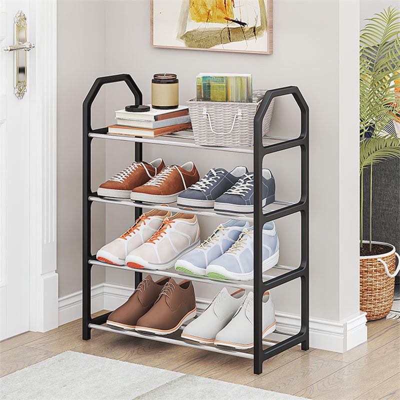 YUANOU 4 Tiers Shoe Rack Practical Shoe Cabinet for Home Dorm Room Balcony Multifunctional Removable Assembly Storage Shelf Hanger Rack Black
