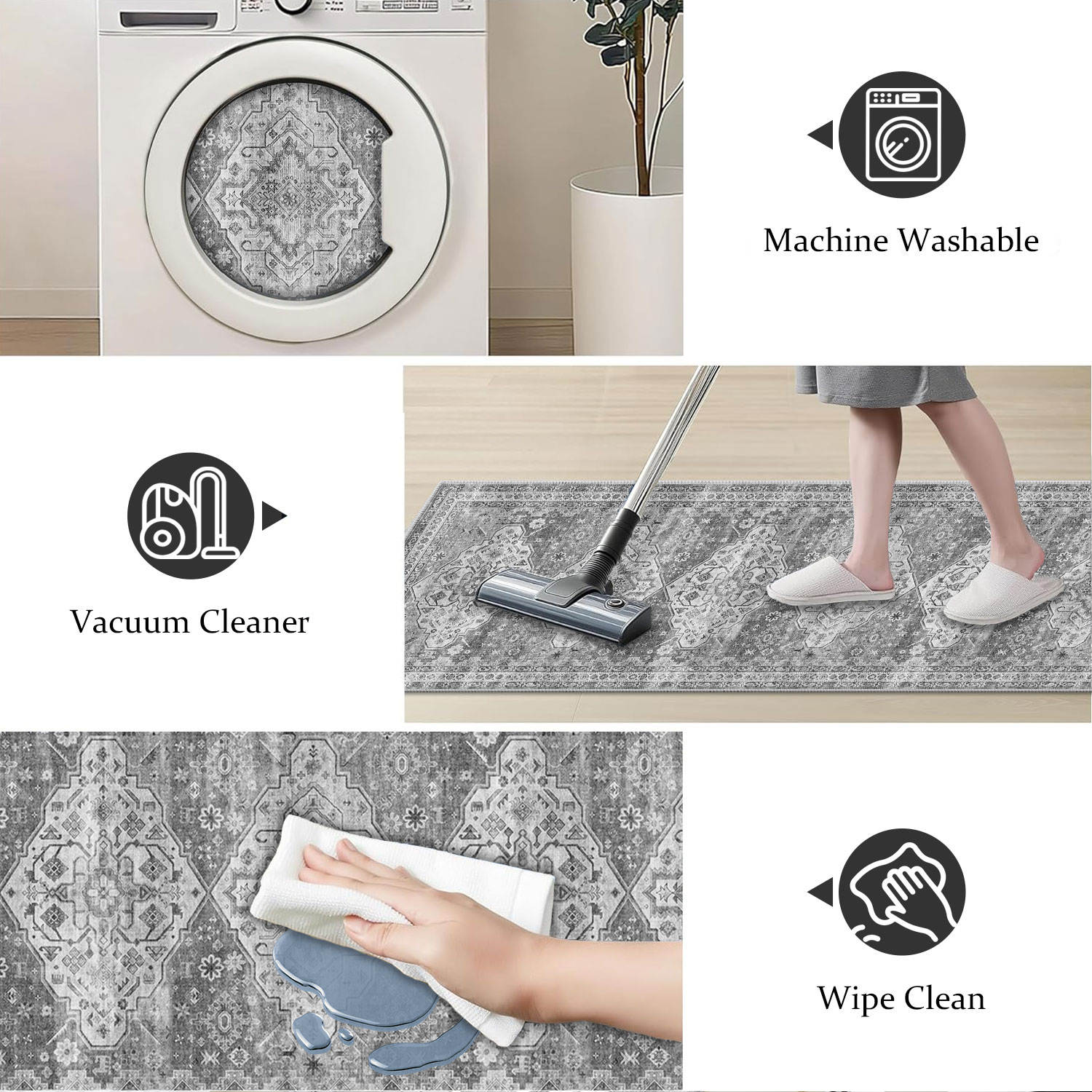 TECHVIDA 2'x8' Hallway Runner Rug Boho,Non Slip Machine Washable Rugs for Hallway Kitchen,Grayish Beige