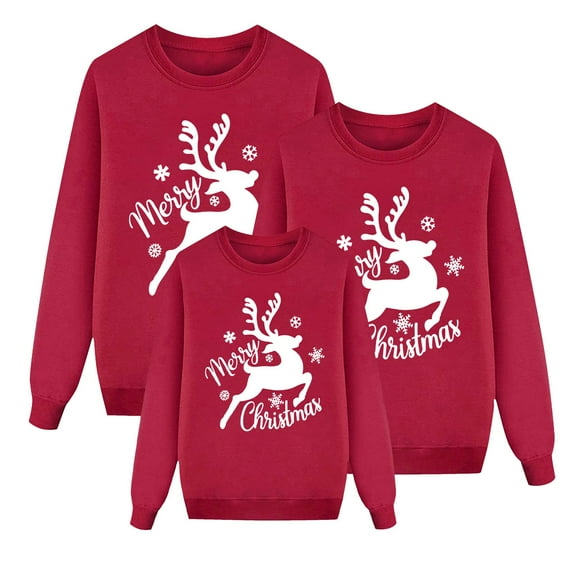 Fiaer Matching Family Christmas Sweatshirt Xmas Funny Pullovers Long Sleeve Crew Neck Loose Fit Trendy Holiday Tops Dad XL
