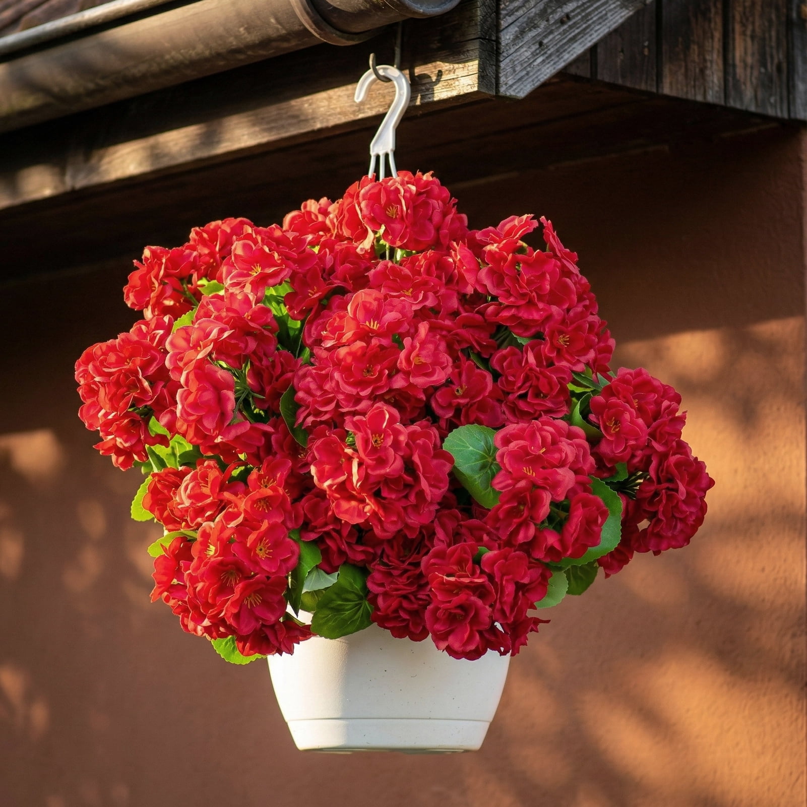 Armscye 12 Bundles  Artificial Geranium Flowers for Outdoors, Geranium Silk Red Flower, Outdoor UV Resistant Garden Plants Faux Flowers for Home Kitchen Table Centerpieces Decor