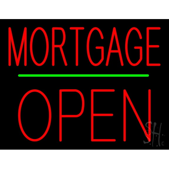 Red Mortgage Block Open Green Line LED Neon Sign 15 x 19 - inches, Black Square Cut Acrylic Backing, with Dimmer - Bright and Premium built indoor LED Neon Sign for Defence Force.