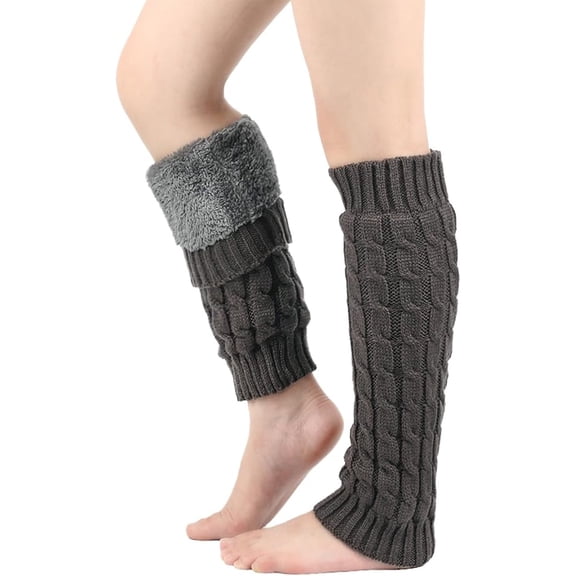 Janrevotw Winter Fleece Lined Knit Leg Warmers, Leg Warmer 80s Ribbed Knitted Long Socks